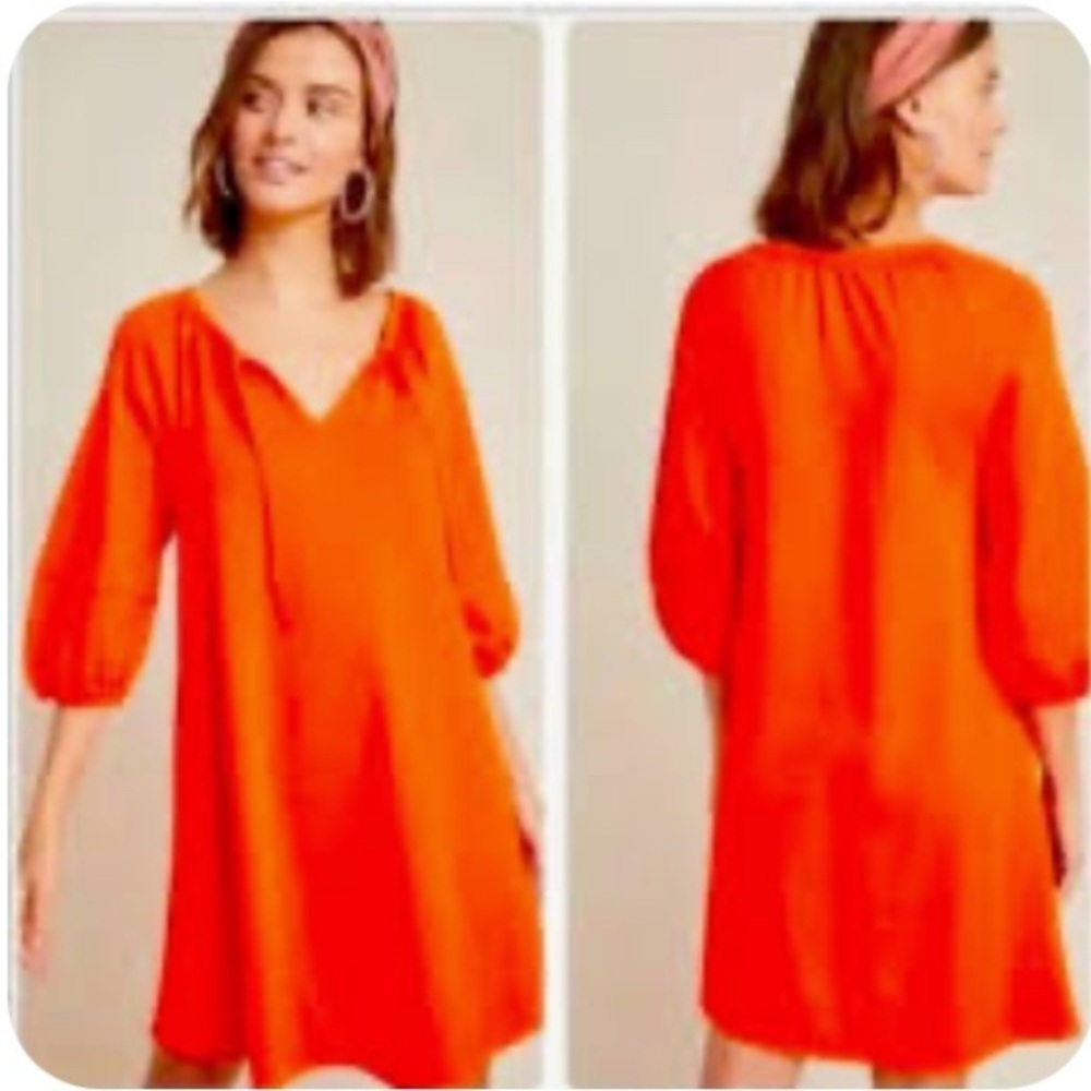 Anthropologie Anais Pullover Dress XS Tunic Boho Orange Cotton Stretch Nwt Mini